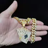 Uomini Donne Hip Hop carta da gioco collana pendente con catena cubana di cristallo HipHop ghiacciato Bling collane gioielli di fascino di moda