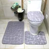 3pcs/set Bath Mat Flannel Anti Slip Absorbent Bathroom Cobblestone Floor Mat Toilet Lid Cover U Shaped Contour Foot Pad Soft Rugs Carpet Machine Washable HW0029