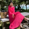 Sukienki swobodne turystyka Sanya Summer Koreańska wersja w wersji mei czerwona marszczone kobiety długie rękaw zapobiega się wygrzewaniem się w szyfonowej sukience