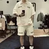 Roupas da moda de grife camisetas Rhude x Mclaren Co Branded Shorts Verão High Street Bordados Caimento Solto Capris Esportes Trendy Conjunto de Duas Peças Algodão Streetwear T