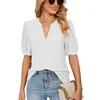 Women's Casual Summer V-Neck T-Shirts Puff Short Sleeve Tops Tunic Blouses