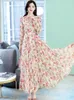 Casual jurken Elegant Chiffon Beach Maxi Dress Floral Tunics Lange Mouw kleding voor vrouwen Lente 2023 Chique Koreaanse mode -prom