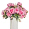 Decorative Flowers 5 Bundles Pink Peony Bridal Bouquet Wedding Fake Plants White Rose Christmas Decor For Home Artificial Flower