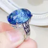 Pierścienie klastra Naturalny prawdziwy niebieski topaz duży owalny pierścień 925 srebro 15 20 mm 23ct kamień szlachetny biżuteria kobiety x223267