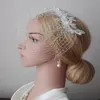 ブライダルベール花嫁ヘアアクセサリーのための白い真珠の顔ウェディングブラッククリスタルビーズネットバードケージ魅力
