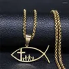 Pendant Necklaces Fish Cross Family Stainless Steel Long Necklace Women/Men Gold Color Pendants Jewelry Cadenas Para Hombre N1048