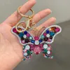 Keychains Sweet Water Diamond Butterfly Keychain Cute Fashion Sparkling Crystal Insect Charm Pendant Handbag Accessories Keyring Jewelry G230526