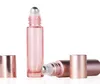 Huile essentielle utiliser 10 ml rose rouleau sur bouteilles à rouleaux en verre avec boule à billes en cristal et capuchon en or Rose JL024