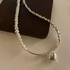 Hänge halsband minar söt silver färg metall kärlek hjärta för kvinnor faux pärlor sträng asymmetri kedja choker halsband gåva