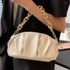 Kvällspåsar moln veckade för kvinnor tjocka guldkedjor underarm axel väska lyx designer påse totes handväska dumplings bolsos