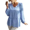 Women's Blouses Women Summer Shirts Loose Long Sleeve Linen Cotton Blouse Casual Shirt Feather Plaid Blusas Cortas Sexy Female Top Blusa