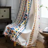 Curtain Boho Style Colorful Geometric Fuzz Ball Semi Blackout Curtains For Living Room Bedroom Kitchen Home Decoration