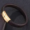 Charm armband blå flätad läder armband män tillbehör smycken gåva gyllene magnetiska spänne manlig armband