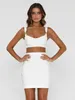 Mini abito femminile con cinturino bianco Bustier Crop Top e abito corto ritagliato Abito aderente senza maniche in due pezzi