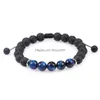 Pärlor män kvinnor 8mm lava rock sten pärla armband eterisk olja diffusor flätat rep tiger ögon yoga pärlor armband droppleverans jud dh920