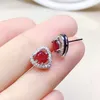 Stud -oorbellen Natuurlijke echte Ruby Love Heart Style Earring 925 Sterling Silver 0.5CT 2PCS Gemstone Fine Jewelry X233222