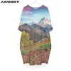 Casual Dresses Jumeast Women 3D Batwing Pocket Dress Plus Size Overdimensionerad landskapslandskap Streetwear Pullover Summer Kirt Nightdress