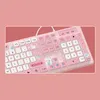 Teclados Kawaii Pink Wired Teclado para Office PC com teclado de jogo de mudo para jogos para acessórios para jogos para garotas Green Blue Purple G230525