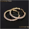 Hoop Huggie Design Crystal Rhinestone örhängen Guld Sliver Big Circle Earring Fashion Jewelry for Women Party Accessories Drop Deli Dhrmc