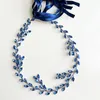 Hair Clips Blue Color Crystal Women Headbands Wedding Jewelry Accessories Handmade Head Decoration Tiara Plant Ornament