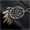 Hanger kettingen Lange Tassel Leaf Feather ketting Holle sieraden Dream Catcher Gold kleur voor vrouwen cadeau drop levering hangers dhd7n