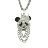 Pendant Necklaces Hip Hop Rhinestones Paved Bling Iced Out Gold Crown Panda Necklace For Men Rapper Jewelry Silver Color Drop