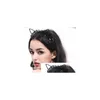 Other Event Party Supplies Black Lace Cat Ear Headband Ribbon Add Golden Bells Kawaii Kitty Cosplay Hair Band Stick Halloween Chri Dh8Ep