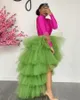 Jupes vert salut bas Tulle volants à plusieurs niveaux sur mesure femmes grande taille été Po Shoot jupe avec bande élastique extensible 2023