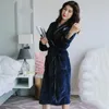 Women's Sleepwear Coral Fleece Home Dressing Clothes Full Sleeve Night Gown Winter Warm Long Robe Solid Colour Kimono Bathrobe For Young Lad