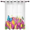 Curtain Spring Tulip Flower Plants Window Living Room Luxury Valance For Bedroom Home Kitchen Decor