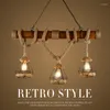 Lampes suspendues corde rétro américaine avec lustre en tube de bambou trois ampoules LED E27 Droplights pour restaurant bar café pastorale