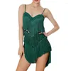 Desgaste de la etapa Verano Verde Negro Vestido de baile latino Mujeres con flecos Adultos Samba Rumba Chacha Tango Vestidos de salón DWY9103