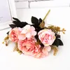 Decorative Flowers Autumn Pink Artificial Peony Retro Silk Rose Bouquet For Home Christmas Wedding Party Decoration Fake Flower Accessories