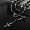 Collane con ciondolo 8mm Palla nera Acciaio inossidabile GESÙ Croce Collana rosario 30 '' 5.5 '' Per regali di NATALE