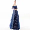 2023 Plus Size blue prom dress Arabic Aso Ebi Gold Luxurious Mermaid Prom Dresses Beaded Crystals Evening Formal Party Second Reception Birthday Engagement Gowns