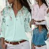 Blouses feminina Camisas de verão Mulher 2023 Button Floral Print Down Roll Up Sleeve V Neck Elegante Feminino