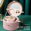 Cosmetic Bags High Quality Round Jewelry Box Leather Large Capacity Travel Case Boxes Button Portable Storage Zipper Jewelers Joyero