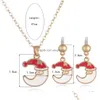 Örhängen halsband trendig tecknad örhänge set för barn kvinnor jul snögubbe strumpor design charmiga halsband legering smycken droppe d dhi7i