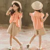 Ensembles de vêtements 2023 adolescent été enfants filles vêtements manches volantes chemisier chemise courte loisirs pantalon ample adolescents 7 8 9 11 12 13 14 ans