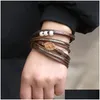 Andra armband handgjorda mtilayer läder armband druzy hartssten pärla manschett wrap magnetiska spänne armbands smycken dhg5u