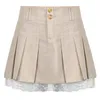 Spódnice Koreańska moda Khaki Krótka spódnica koronka urocza plisowana damska damska harajuku y2k High Street Style Style Tail Summer