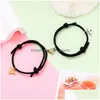 Charme Bracelets 2 Pcs Coeur Aimant Attirer Couple Bracelet Serrure Clé Pendentif Amour Bijoux Réglable Tressé Corde Bracelet Pour Les Femmes Et Dh4L3