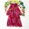 Casual jurken Silk Dress 2023 High-end Mulberry losse retro gedrukte damesveer Western Style