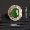 Pierścienie klastra Zielony Pierścień Zielony Jade z 925 Sterling Srebrny Rose Gold Jadeite Bejdia Kamień naturalny