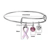 Braccialetti con ciondoli Nastro rosa Cancro al seno Designer Filo estensibile Braccialetto carino Braccialetto regalo per donne che allatta Gioielli sopravvissuti Drop Dhi9K