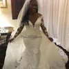 Luxury 2 In 1 Mermaid Wedding Dress 2023 White Vintage Detachable Train Lace Africa Hippie Bridal Long Sleeve Backless Bride Gown robe mariee Femme vestido de noiva