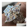 Wedding Rings Luxury Jewelry 925 Sterling Sier Large Marquise Cut White Topaz Cz Diamond Gemstones Party Eternity Women Engagement B Dhabp