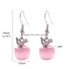 Fascino moda rosa opale pietra orecchino perno perline lungo forma di mela orecchini dichiarazione per le donne ragazza bella gioielli di design carino goccia D Dhhkj