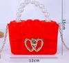 Fashion Little Girl Silicone Jelly Coin Purse Kids Crossbody Handbags Double Sided Sweet Hearts Bubble Pearl Chain Bags