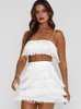 Witte 2 -delige jurk sets sexy gelaagde tassel strand vakantie lovende outfits goedkope zomerjurk